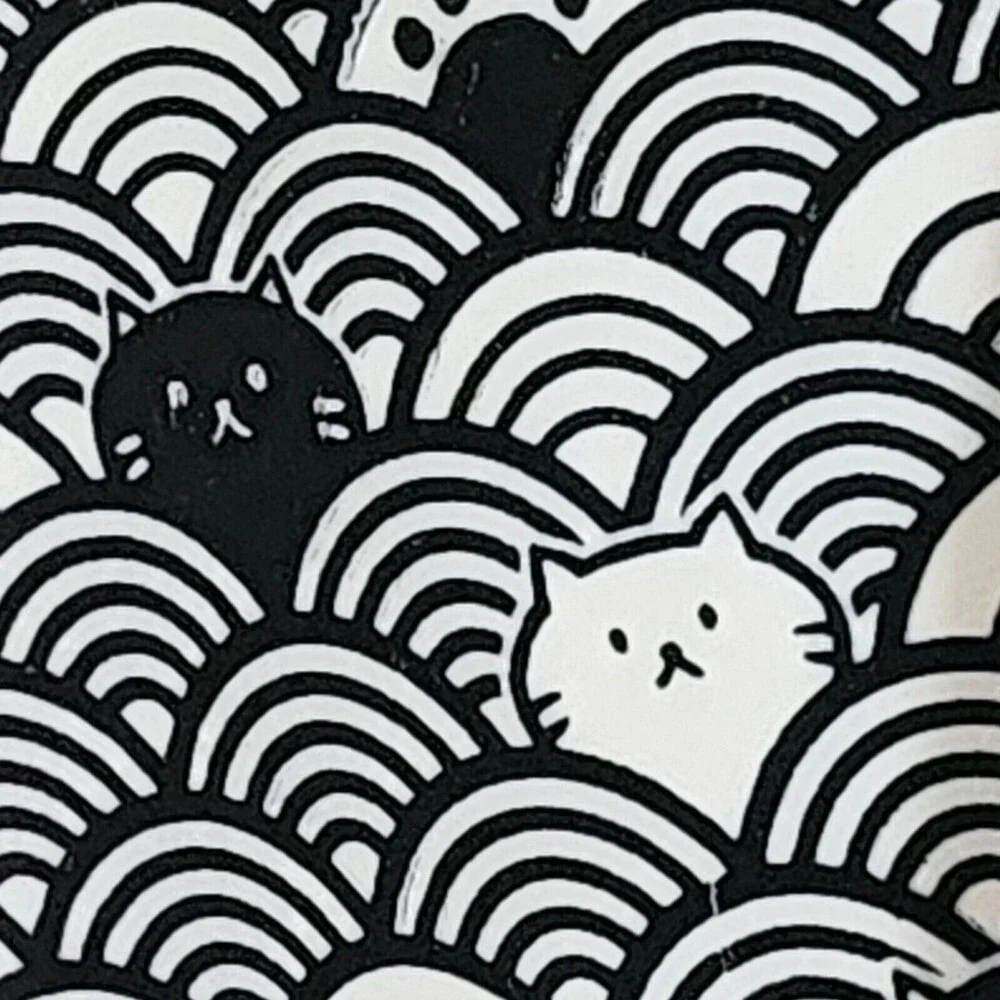 SH Home Black Waves Cats Ceramic Ramen Noodle Bowl Set of 2 w/ Chopsticks Spoons